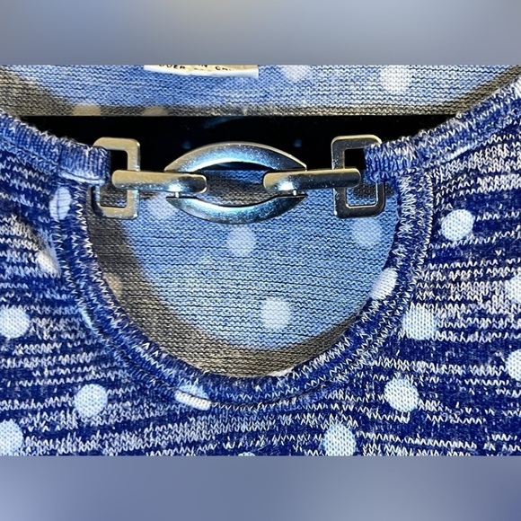 BUY 2 ITEMS GET 1 FREE -Cathy Daniels Blue & White Polka Dot 3/4 sleeve top Sz L - Picture 4 of 8